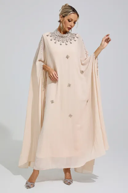 Sofia Apricot Rhinestone Hooded Maxi Dress