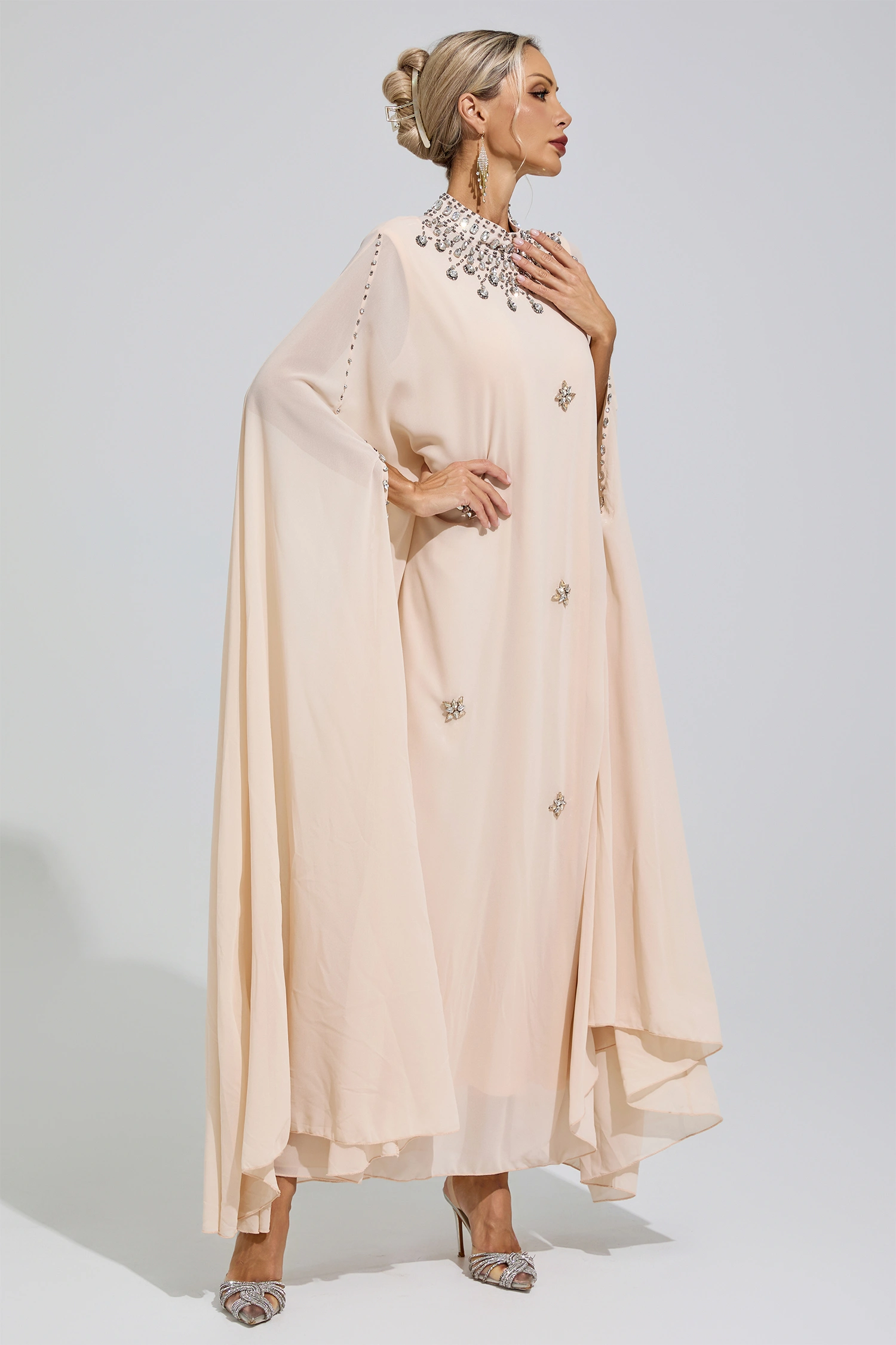Sofia Apricot Rhinestone Hooded Maxi Dress