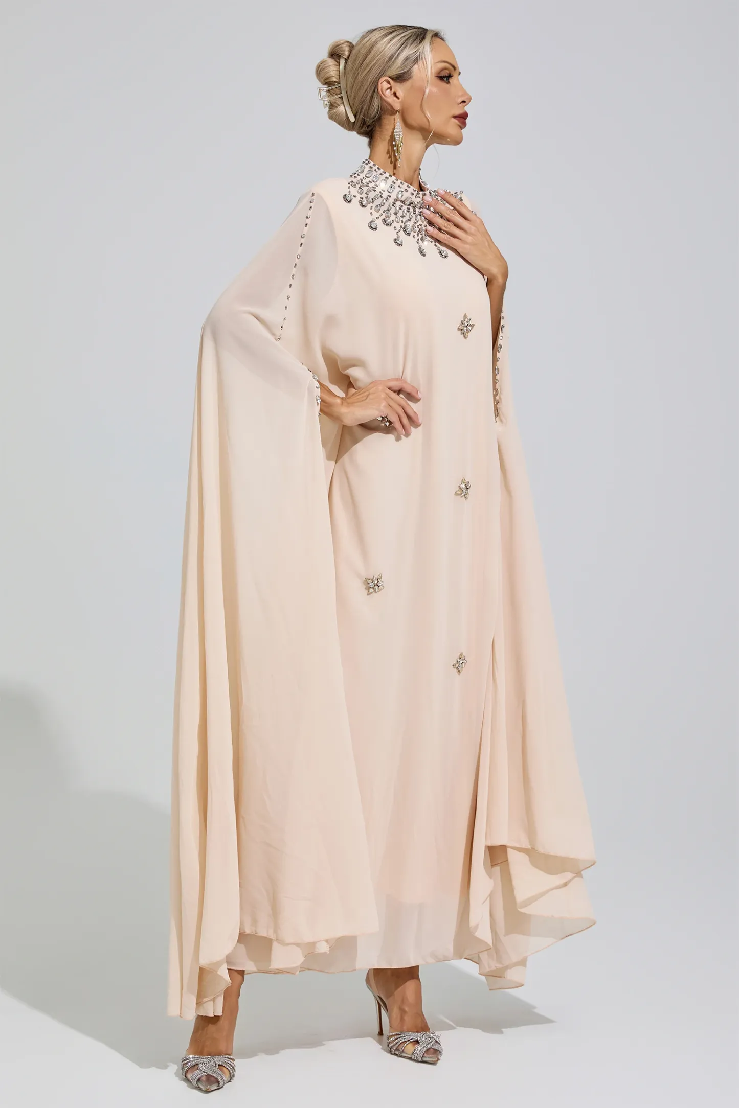 Sofia Apricot Rhinestone Hooded Maxi Dress