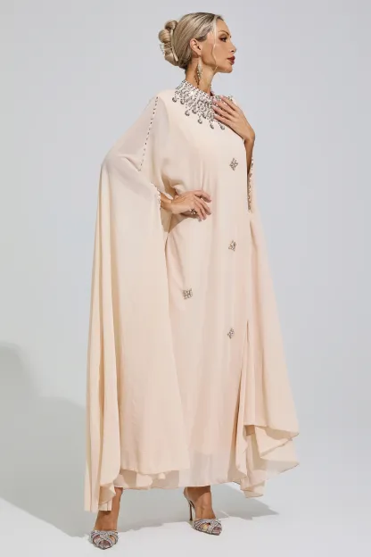 Sofia Apricot Rhinestone Hooded Maxi Dress