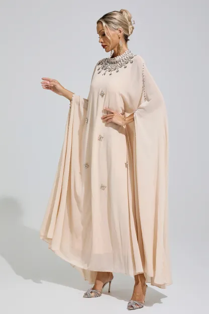 Sofia Apricot Rhinestone Hooded Maxi Dress