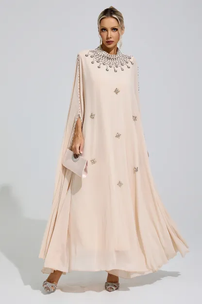 Sofia Apricot Rhinestone Hooded Maxi Dress