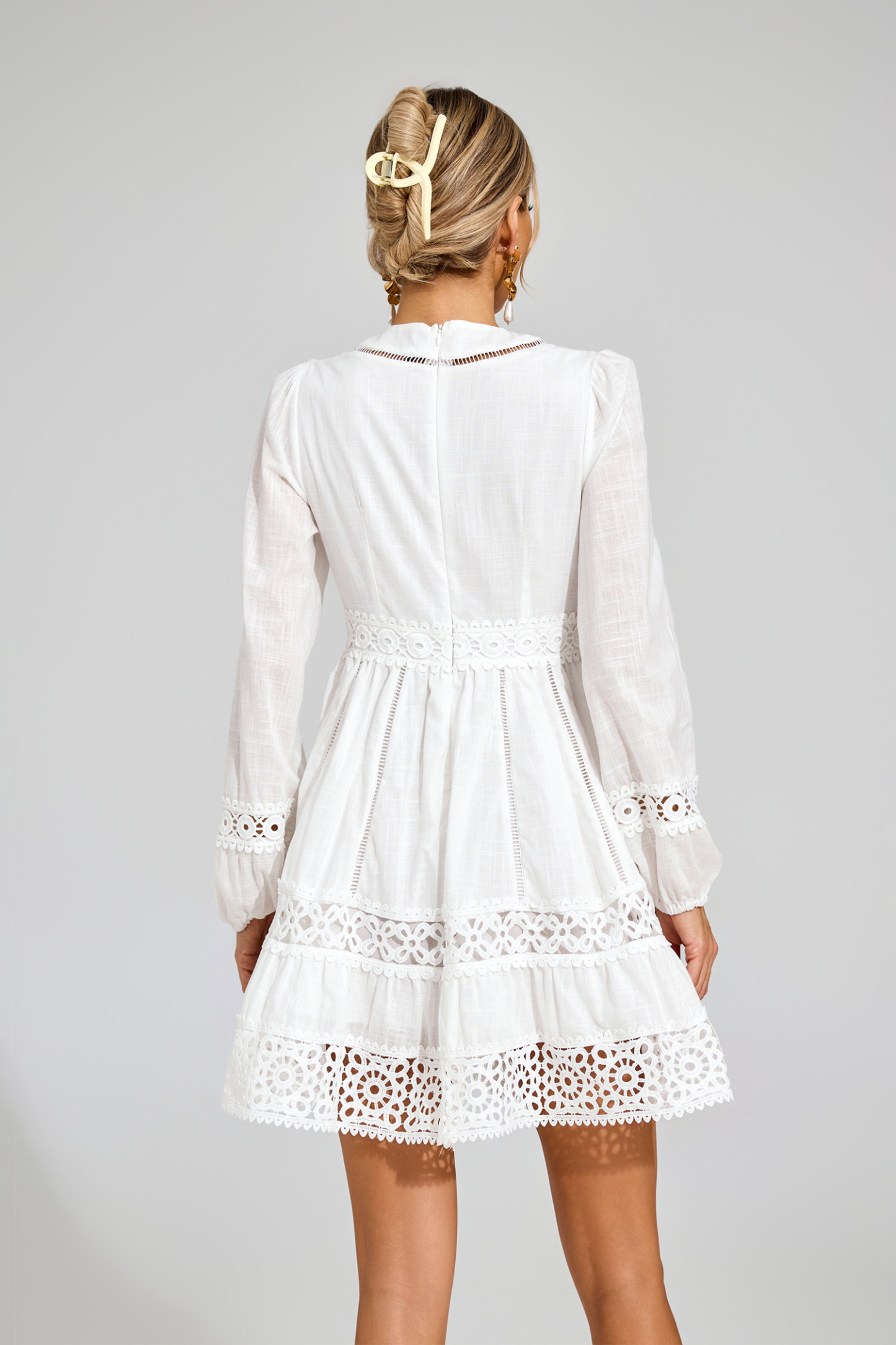 Hughes White Cut Out Long Sleeve Dress