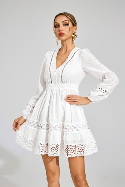 Hughes White Cut Out Long Sleeve Dress