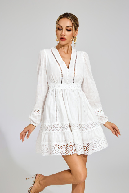 Hughes White Cut Out Long Sleeve Dress