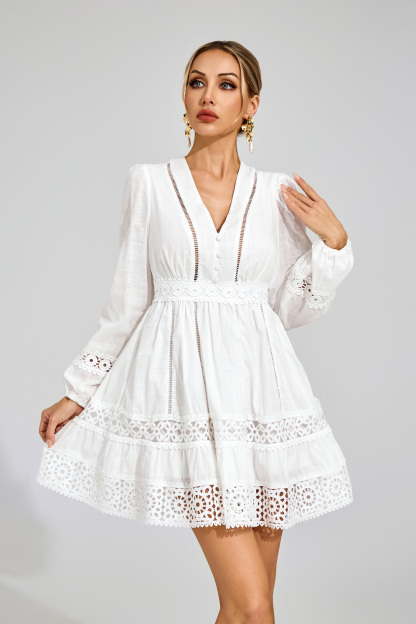 Hughes White Cut Out Long Sleeve Dress