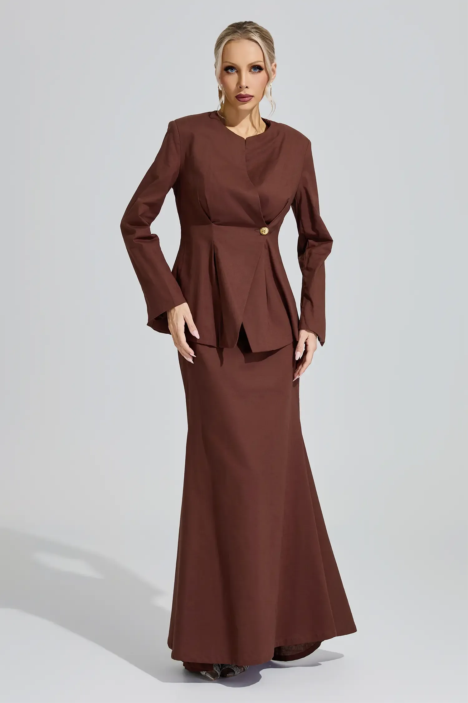 Saraswati Brown Elegant Blazer Mermaid Set