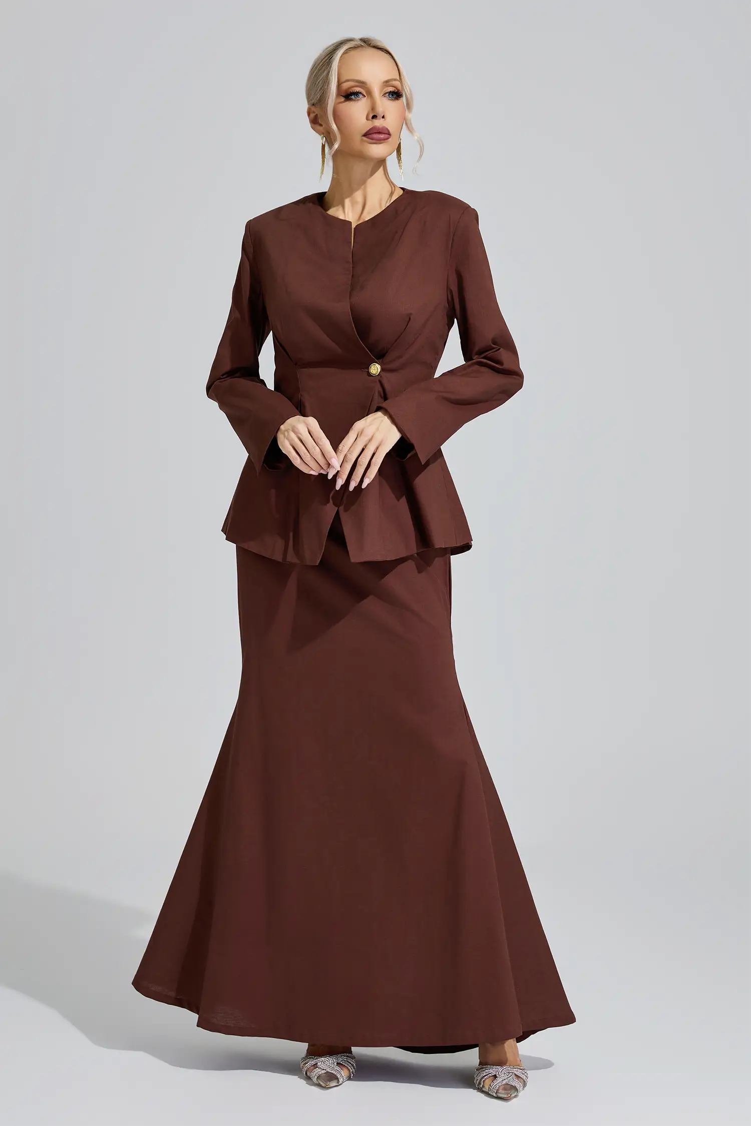 Saraswati Brown Elegant Blazer Mermaid Set