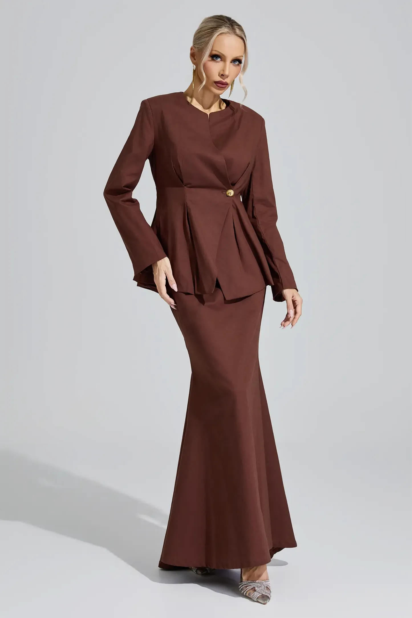 Saraswati Brown Elegant Blazer Mermaid Set