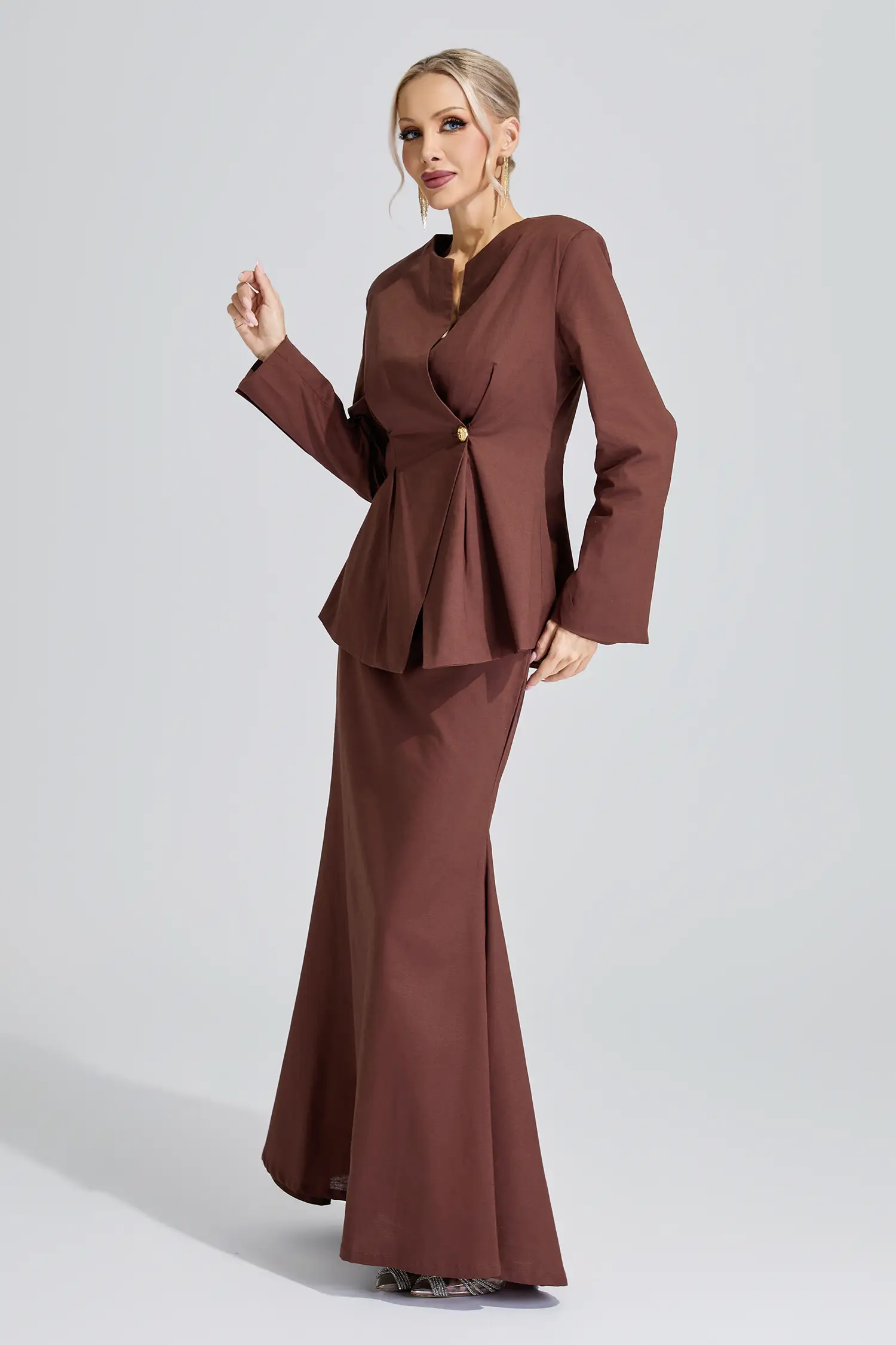 Saraswati Brown Elegant Blazer Mermaid Set