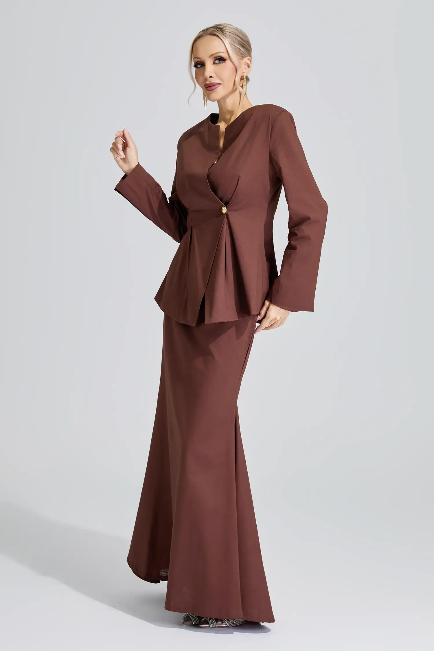 Saraswati Brown Elegant Blazer Mermaid Set
