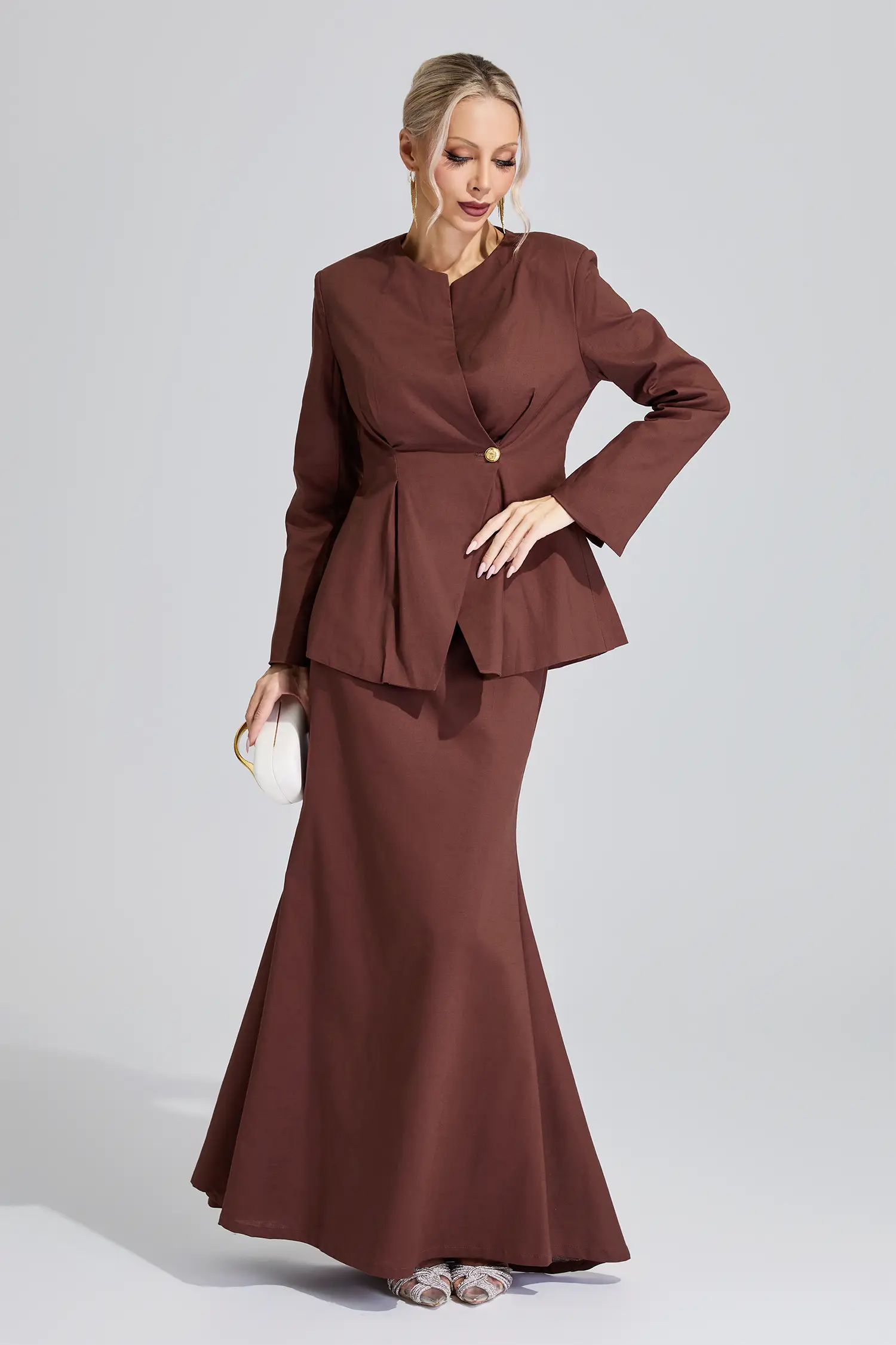 Saraswati Brown Elegant Blazer Mermaid Set