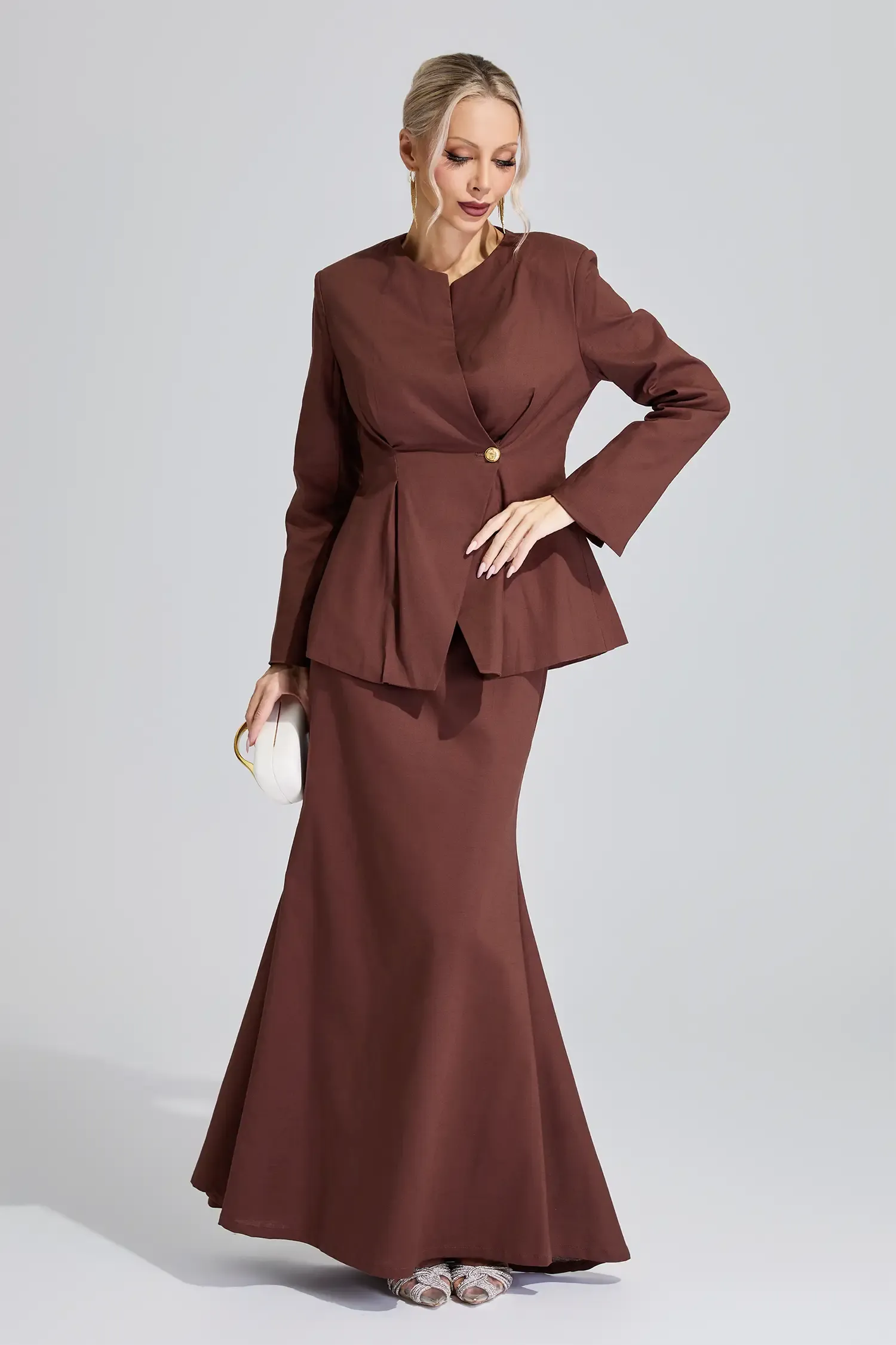 Saraswati Brown Elegant Blazer Mermaid Set