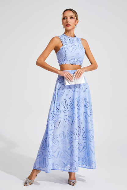 Constance Blue Embroider Sleeveless Set