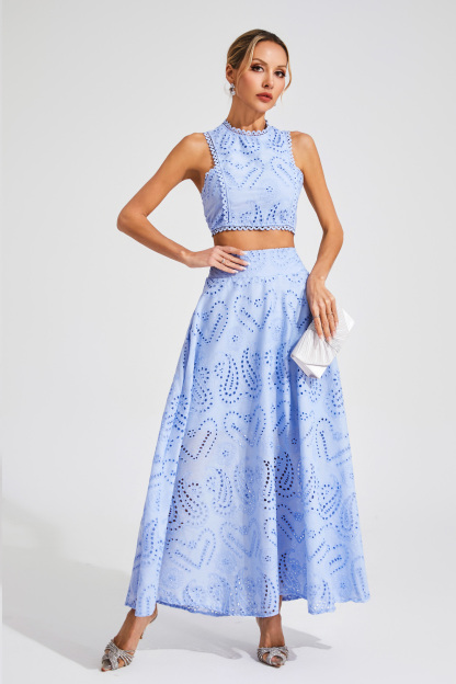 Constance Blue Embroider Sleeveless Set