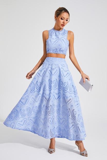 Constance Blue Embroider Sleeveless Set