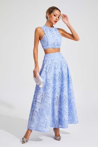 Constance Blue Embroider Sleeveless Set