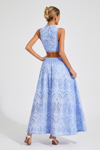 Constance Blue Embroider Sleeveless Set