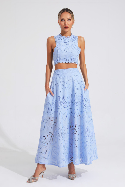 Constance Blue Embroider Sleeveless Set