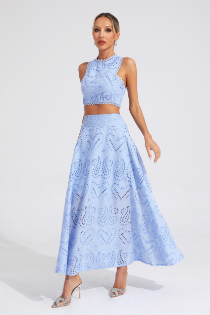 Constance Blue Embroider Sleeveless Set