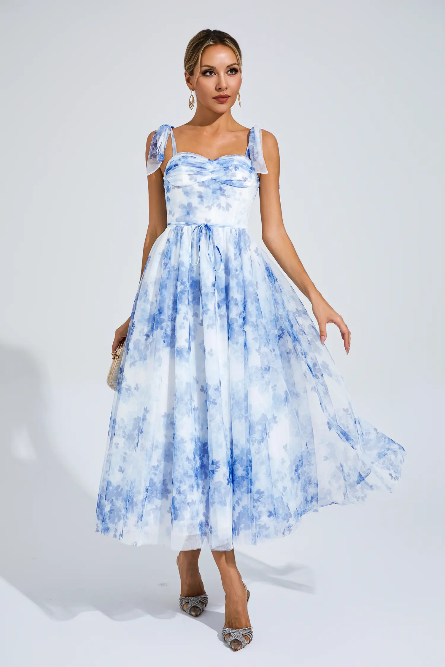 Zenobia Blue Flower Pinted Slip Dress
