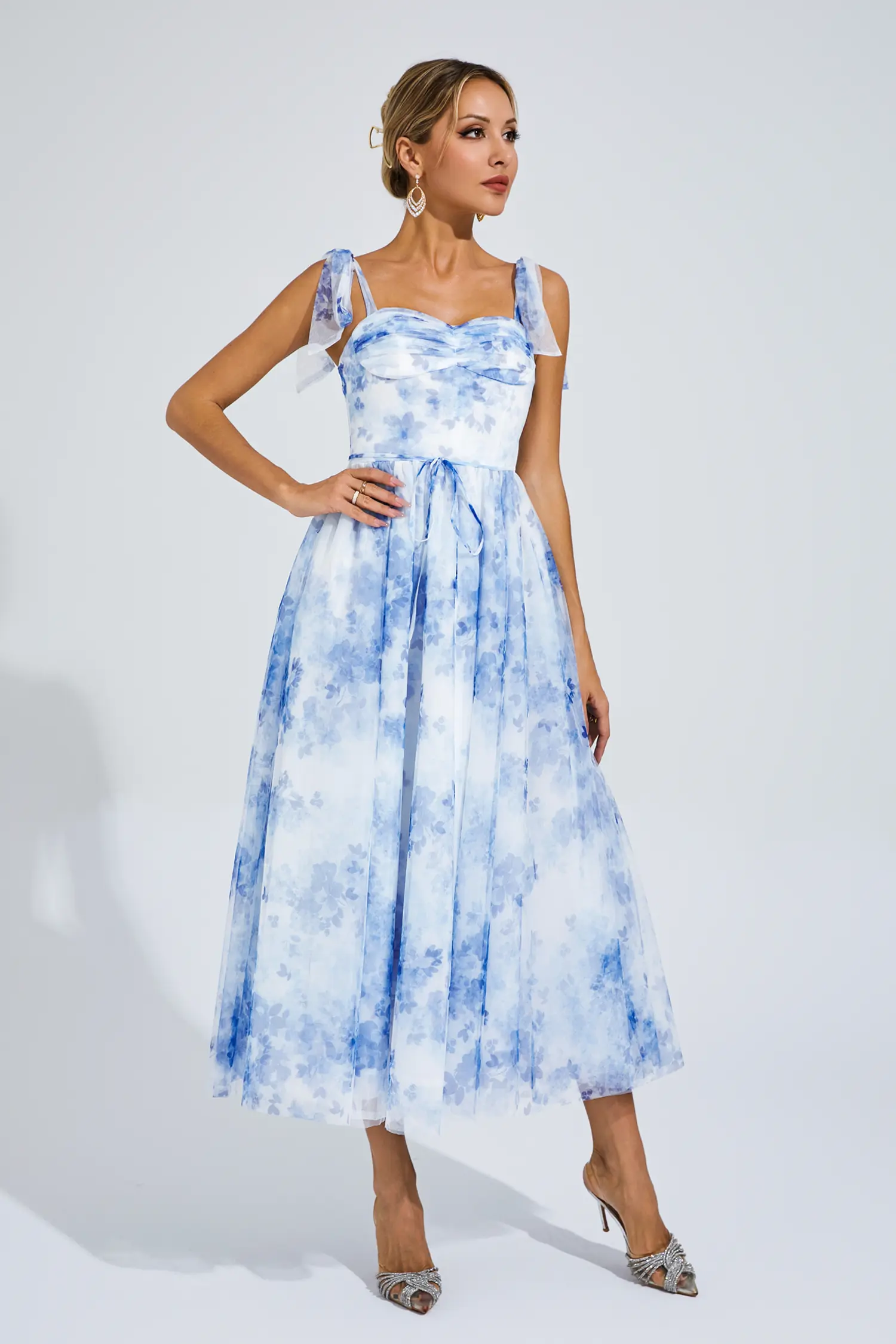 Zenobia Blue Flower Pinted Slip Dress