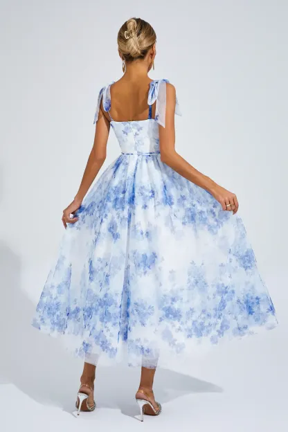 Zenobia Blue Flower Pinted Slip Dress
