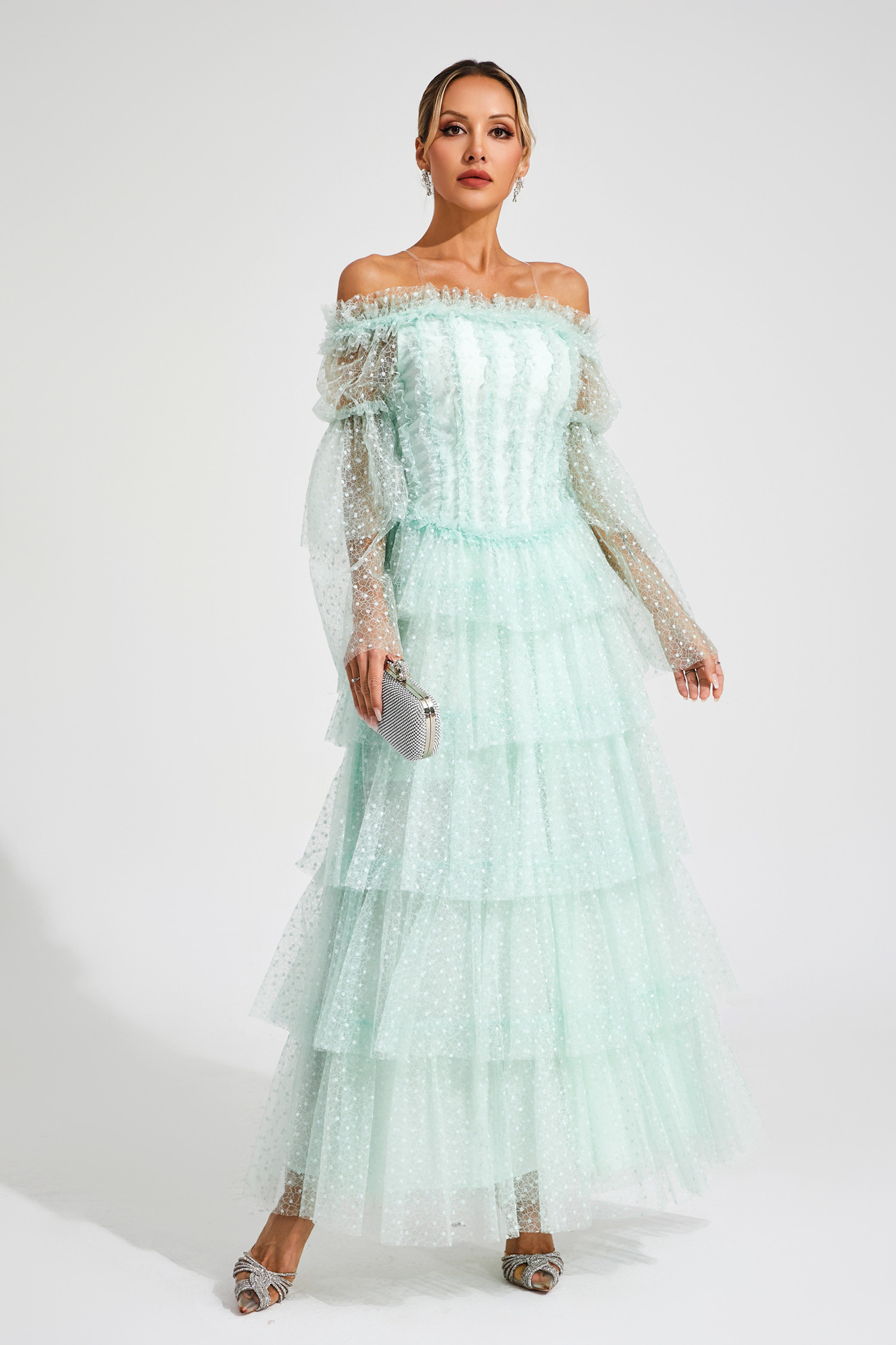 Joule Green Mesh Tiered Dress