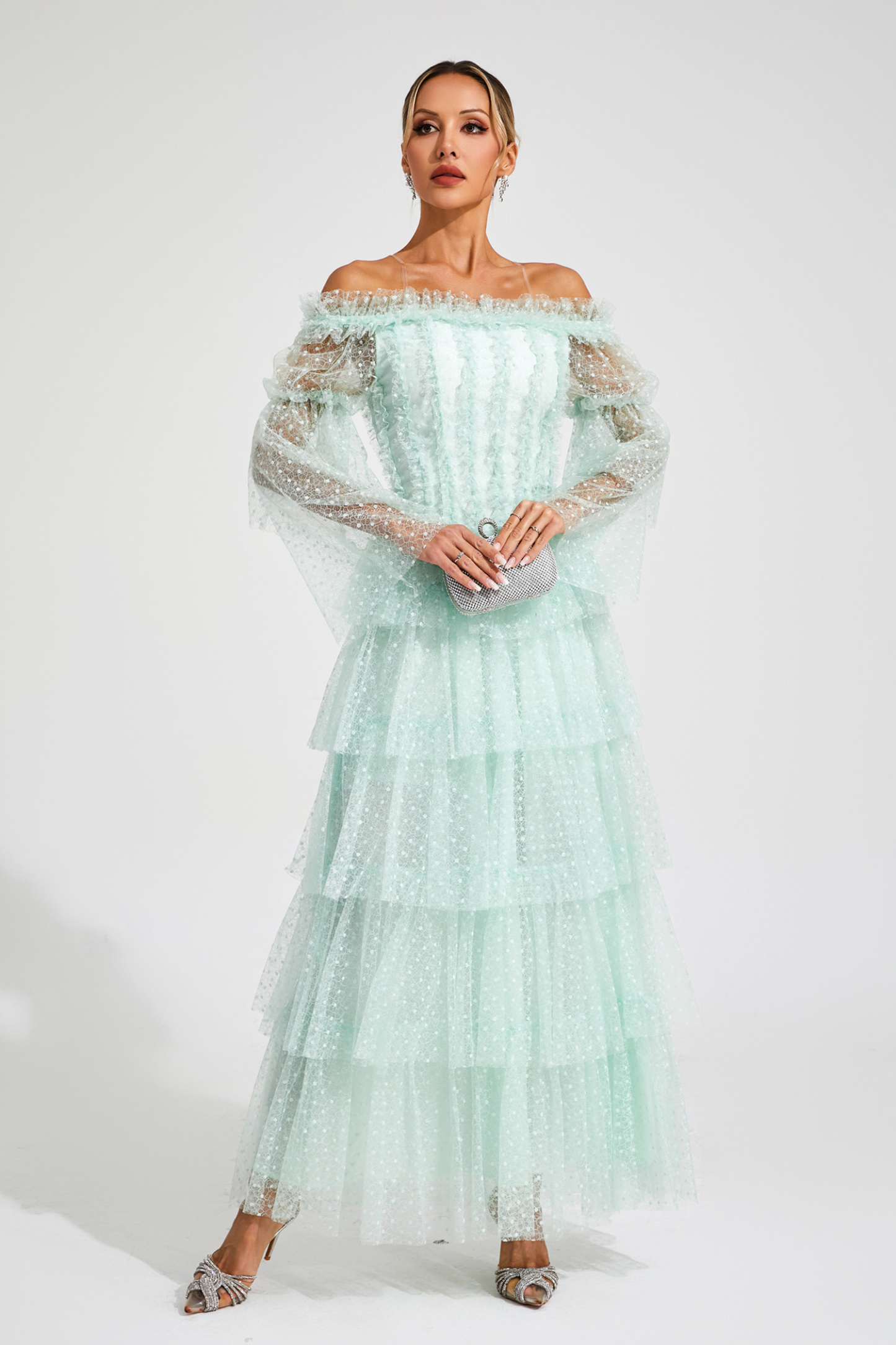 Joule Green Mesh Tiered Dress