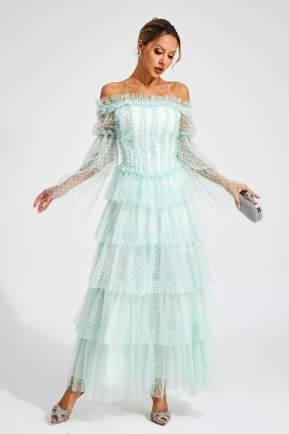 Joule Green Mesh Tiered Dress