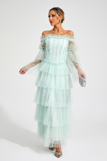 Joule Green Mesh Tiered Dress