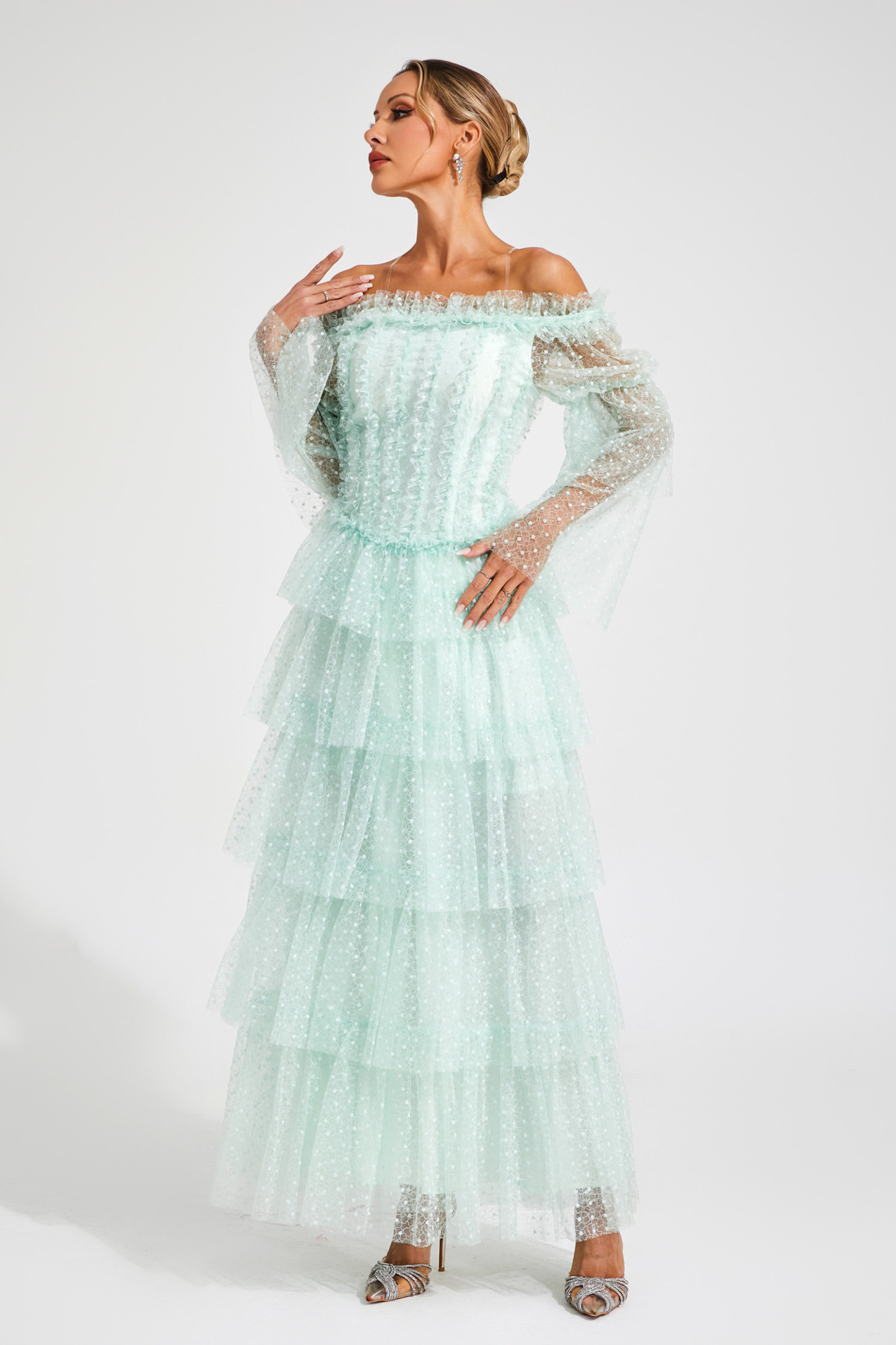 Joule Green Mesh Tiered Dress