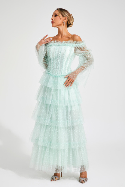 Joule Green Mesh Tiered Dress