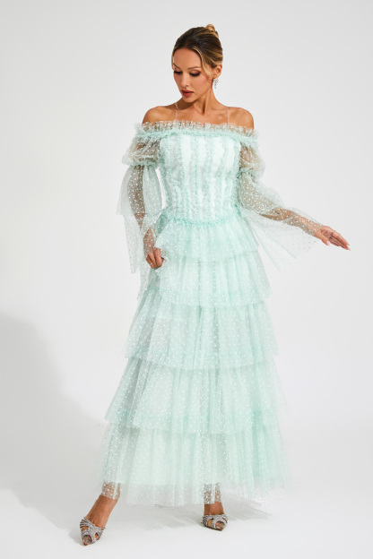 Joule Green Mesh Tiered Dress
