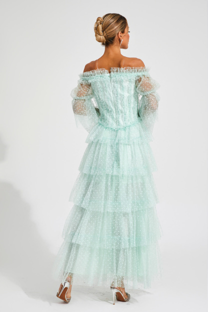 Joule Green Mesh Tiered Dress