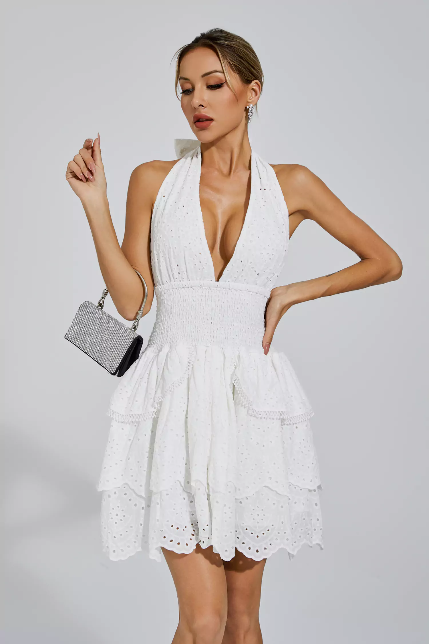 Alvis White V-neck Halter Dress