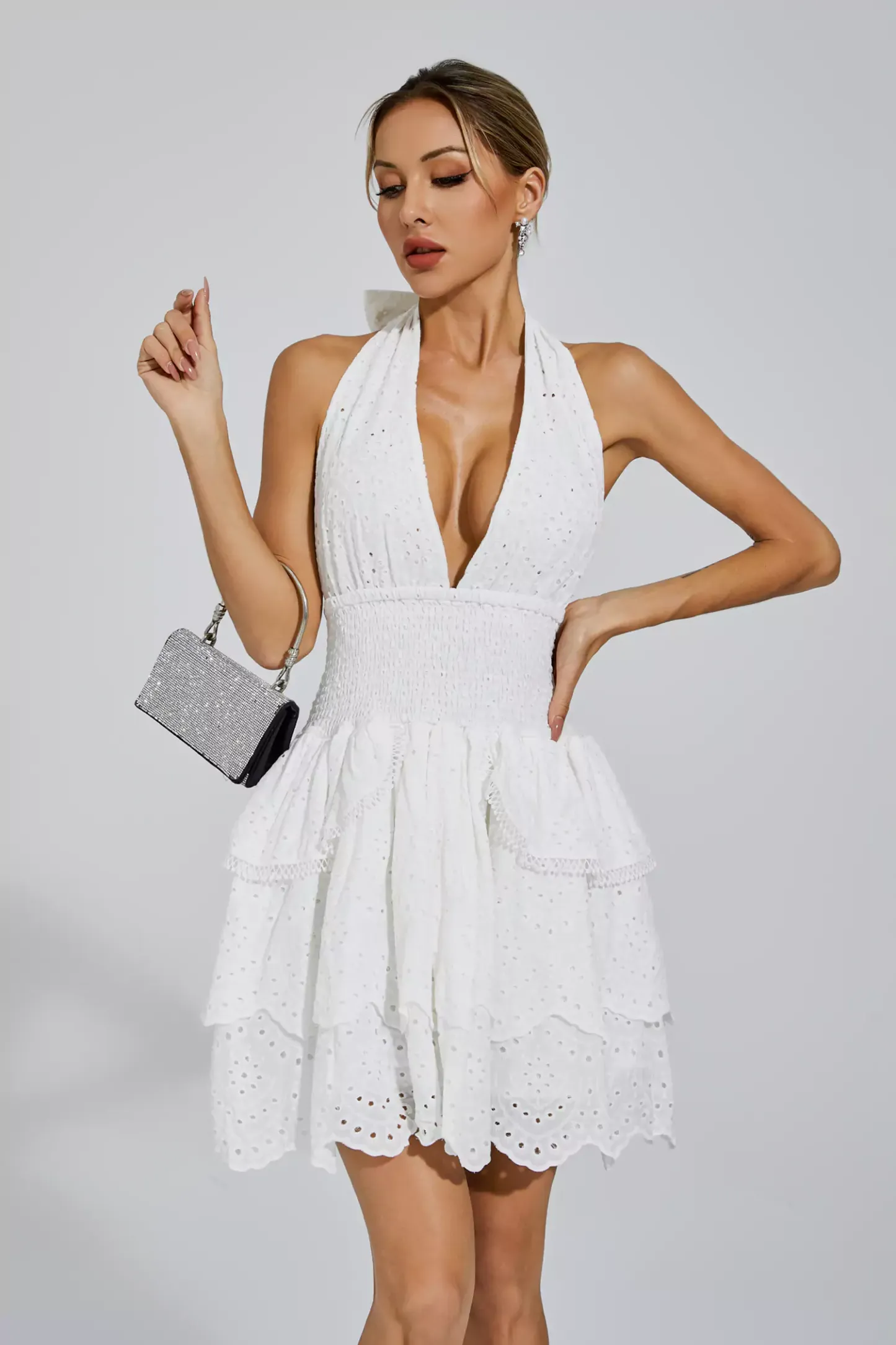 Alvis White V-neck Halter Dress