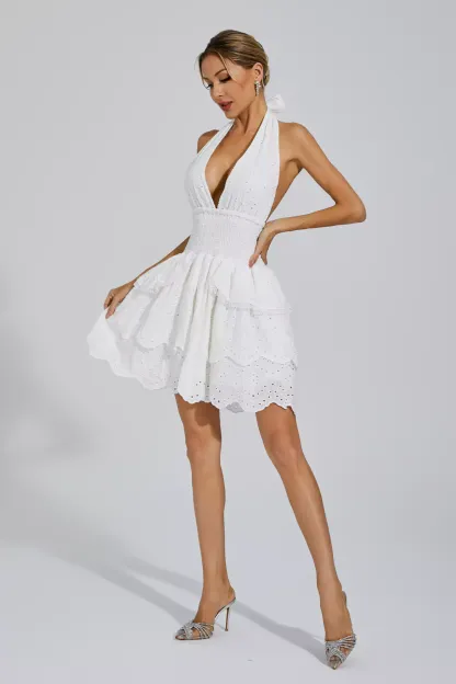 Alvis White V-neck Halter Dress
