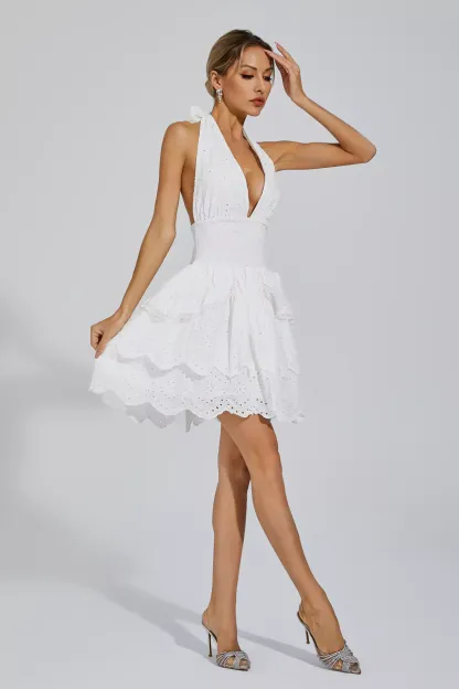 Alvis White V-neck Halter Dress