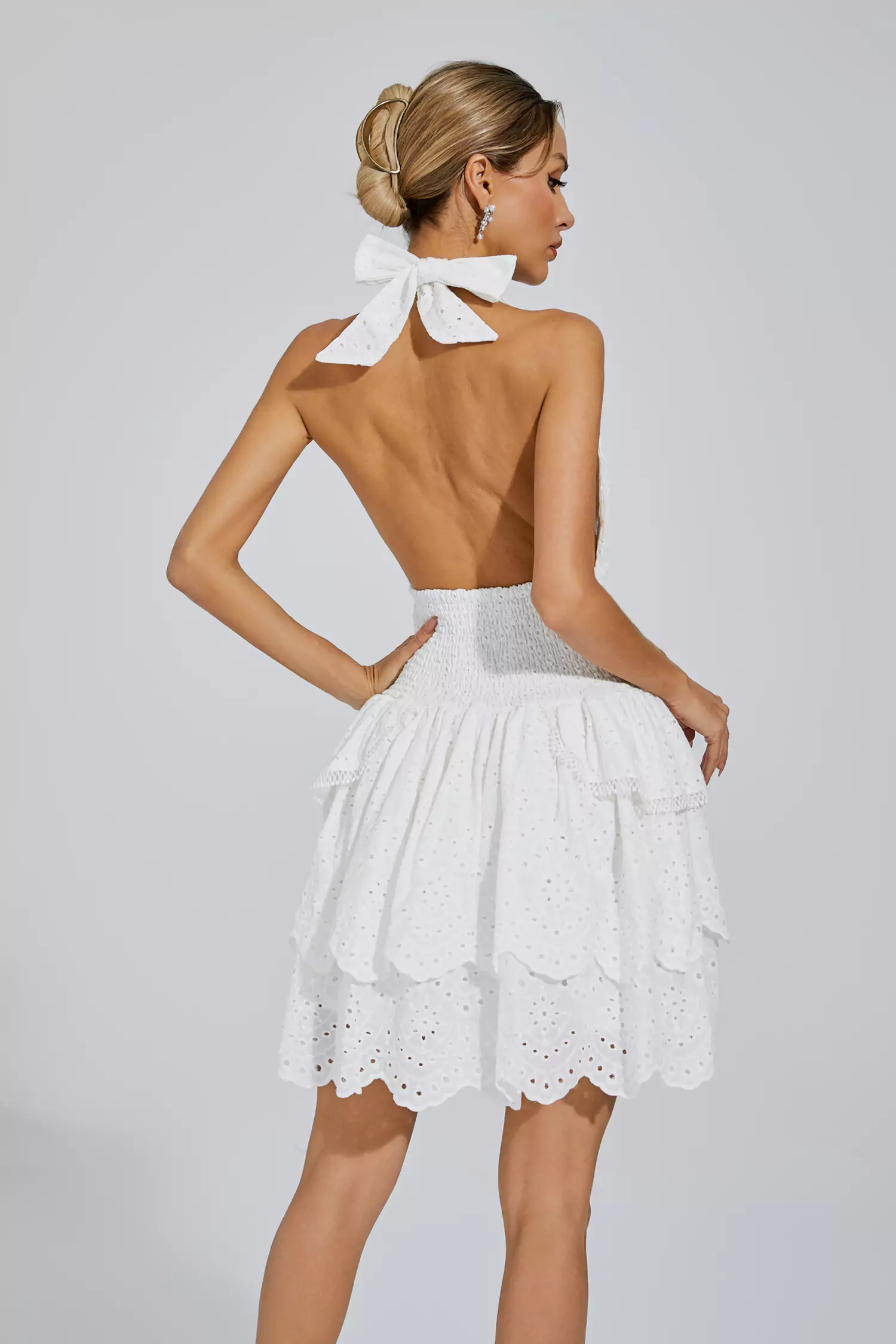 Alvis White V-neck Halter Dress
