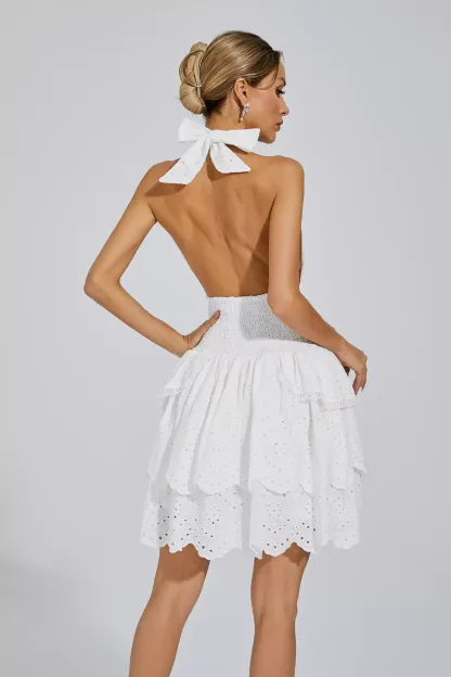 Alvis White V-neck Halter Dress