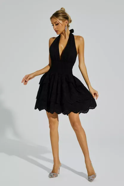 Alvis Black V-neck Halter Dress