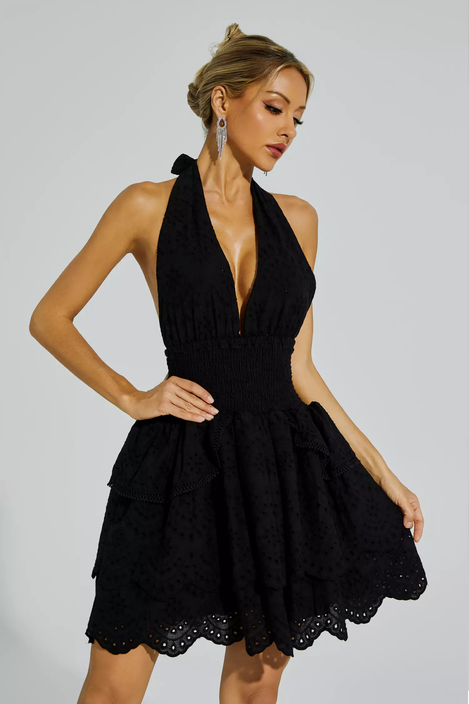 Alvis Black V-neck Halter Dress
