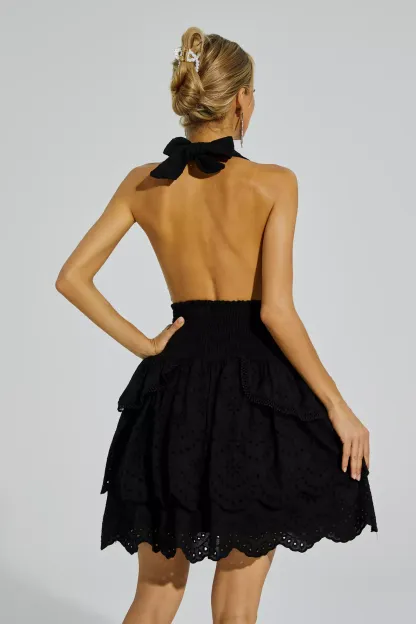 Alvis Black V-neck Halter Dress