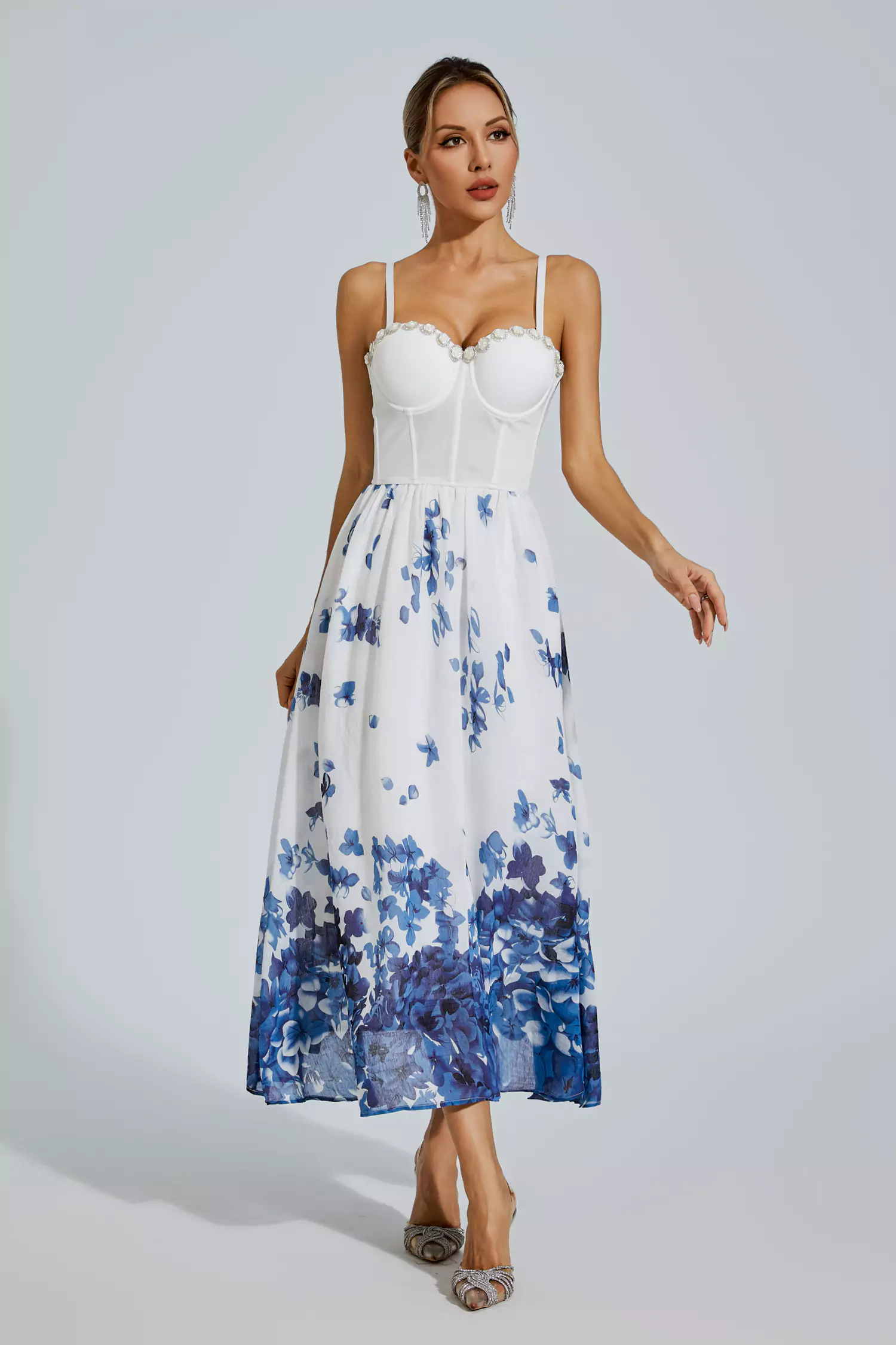 Hicks White Flower Printed Slip Dress