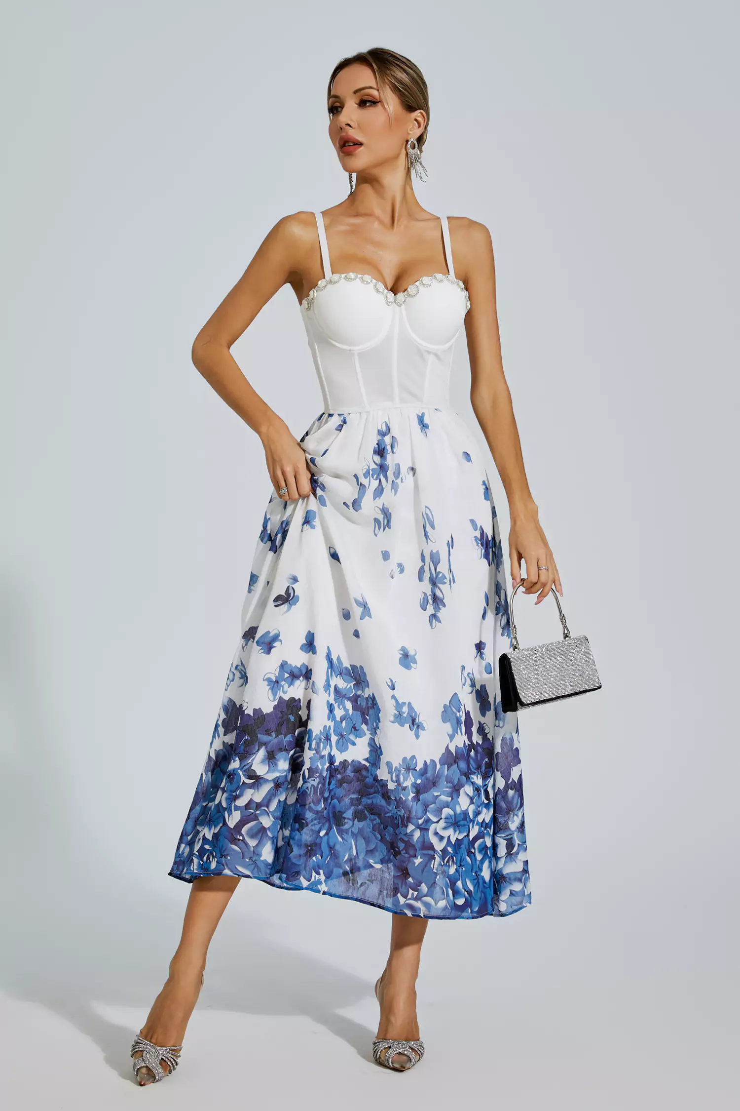 Hicks White Flower Printed Slip Dress