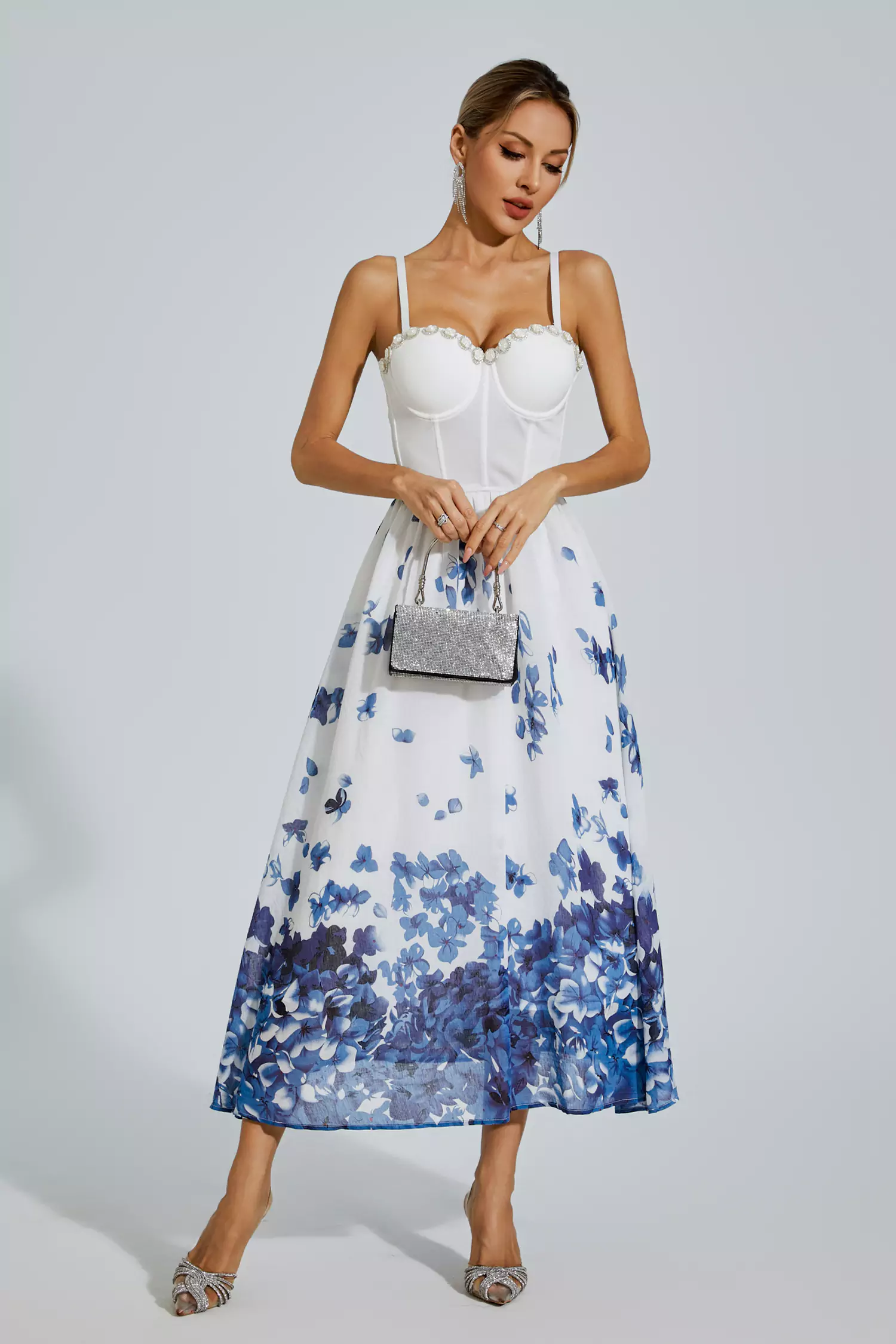 Hicks White Flower Printed Slip Dress