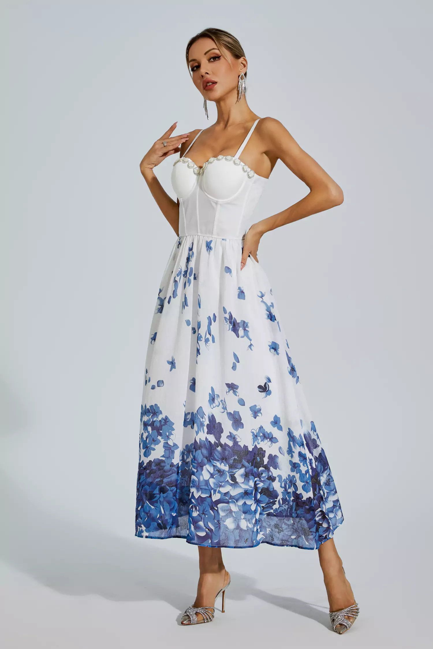 Hicks White Flower Printed Slip Dress