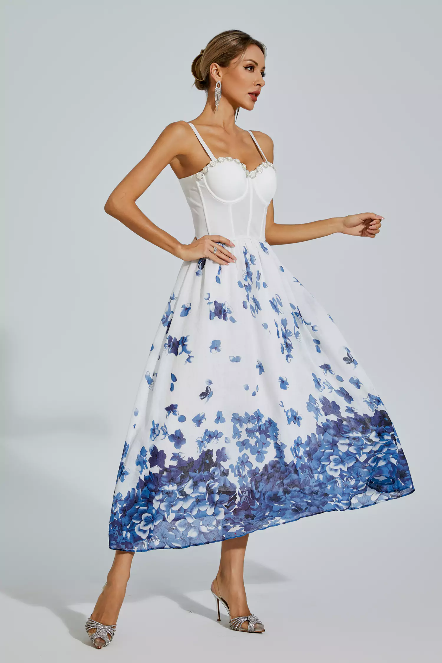 Hicks White Flower Printed Slip Dress