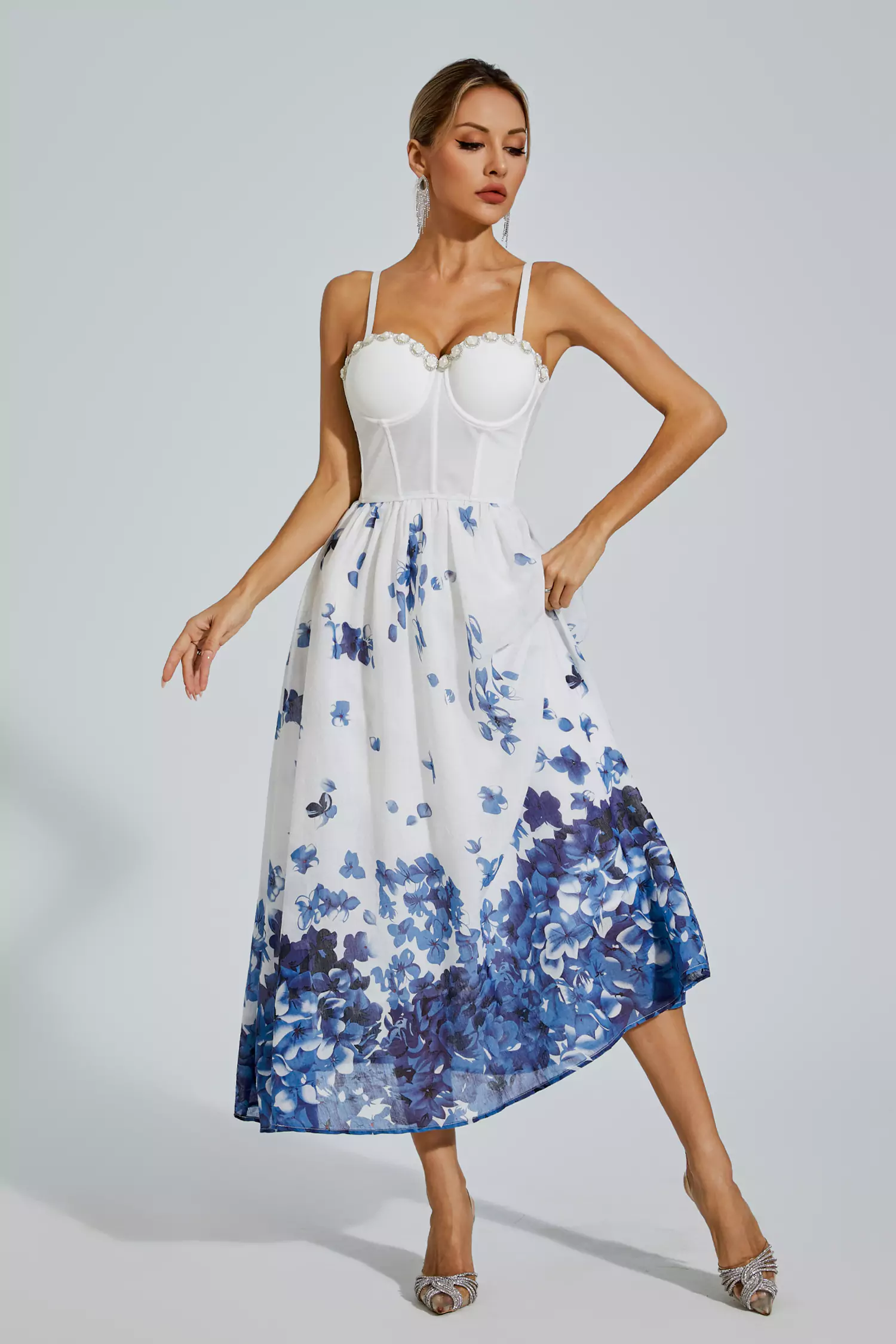 Hicks White Flower Printed Slip Dress